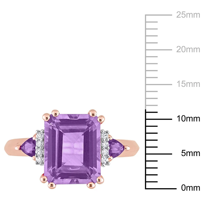 Bague Cocktail à trois pierres Miabella avec 3-1/3 Carat PBT d'Améthyste  et Accent de Diamant en Argent Sterling Plaqué Or Rose 18K