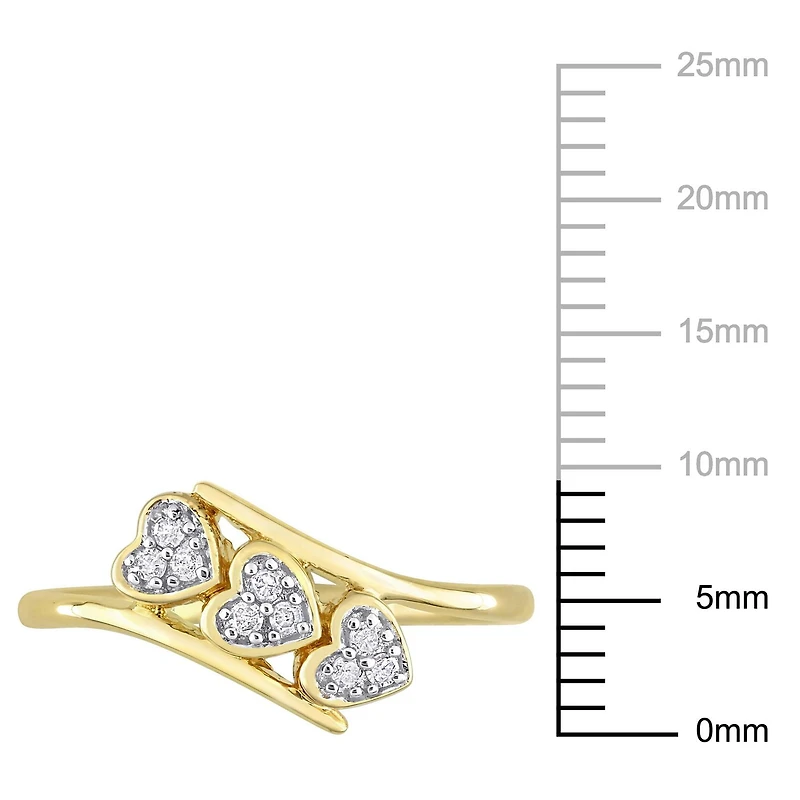 Miabella 1/10 Carat T.W. Diamond Yellow Rhodium Plated Sterling Silver Triple Heart Promise Ring