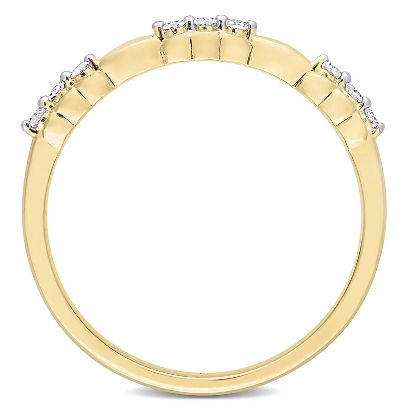 Miabella 1/10 Carat T.W. Diamond Yellow Rhodium Plated Sterling Silver Alternating 3-Stone Band