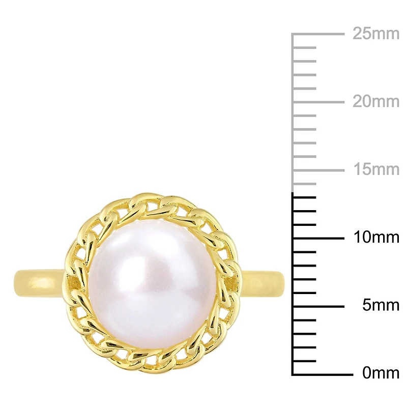 Miabella Freshwater Cultured Pearl Yellow Rhodium Plated Sterling Silver Halo Link Ring