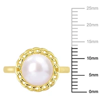 Miabella Freshwater Cultured Pearl Yellow Rhodium Plated Sterling Silver Halo Link Ring
