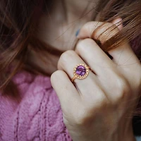 Miabella 2-1/4 Carat T.G.W. Amethyst Yellow Rhodium Plated Sterling Silver Halo Braided Link Ring