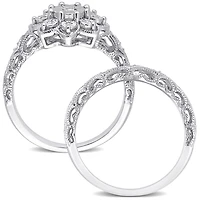 Miabella 1/10 Carat T.W. Diamond Sterling Silver Floral Bridal Set