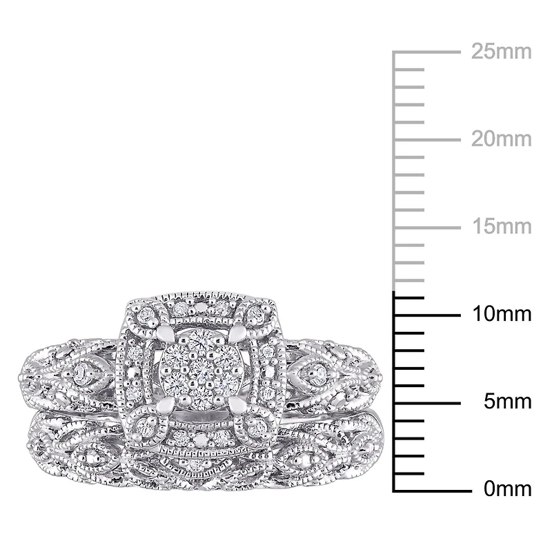 Ensemble nuptial filigrane cluster de Miabella avec 1/5 carat poids total de diamants en argent sterling