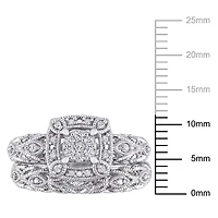 Ensemble nuptial filigrane cluster de Miabella avec 1/5 carat poids total de diamants en argent sterling