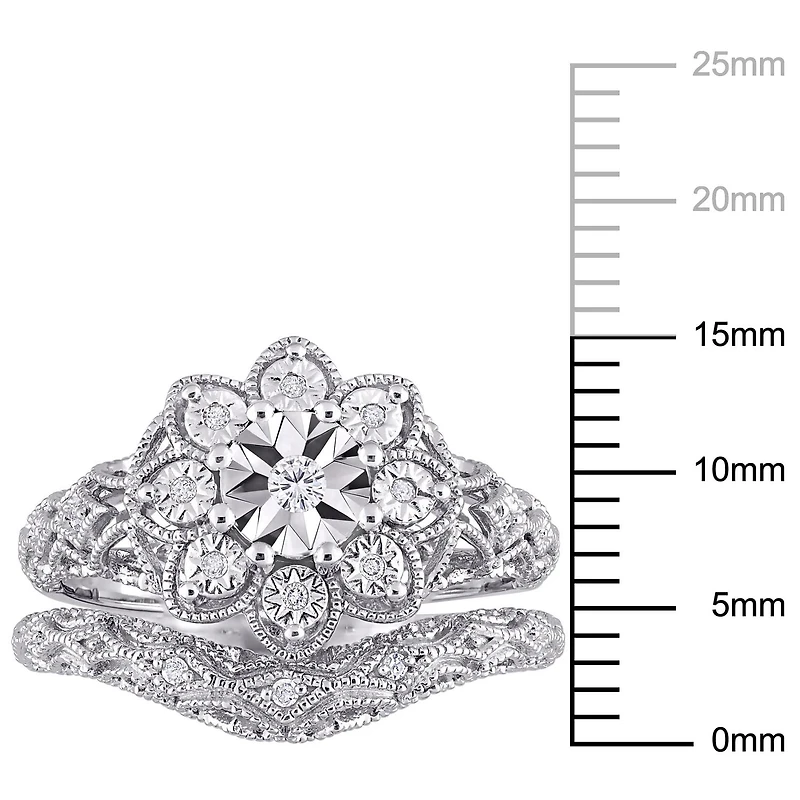 Miabella 1/10 Carat T.W. Diamond Sterling Silver Floral Bridal Set