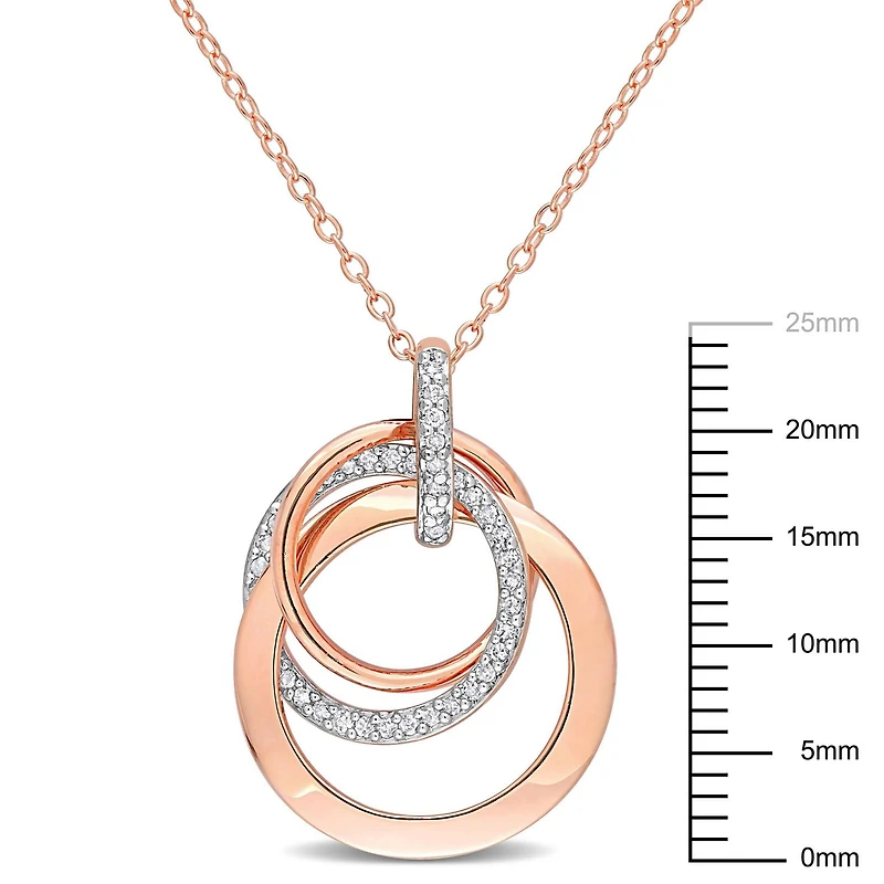 Collier multi-cercles de Miabella avec 1/5 carat poids total de diamants en argent sterling plaqué rose