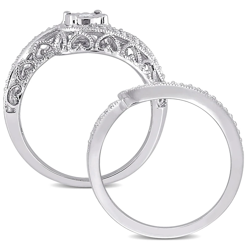 Ensemble nuptial filigrane torsadé de Miabella avec 1/5 carat poids total de diamants en argent sterling