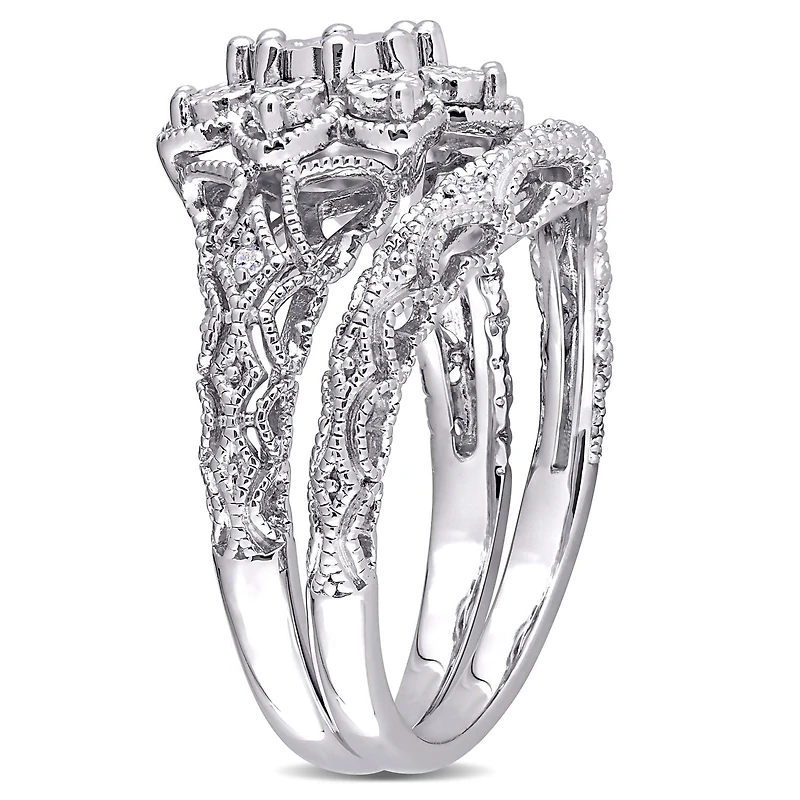 Miabella 1/10 Carat T.W. Diamond Sterling Silver Floral Bridal Set