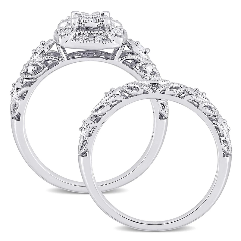 Miabella 1/5 Carat T.W. Diamond Sterling Silver Cluster Filigree Bridal Set