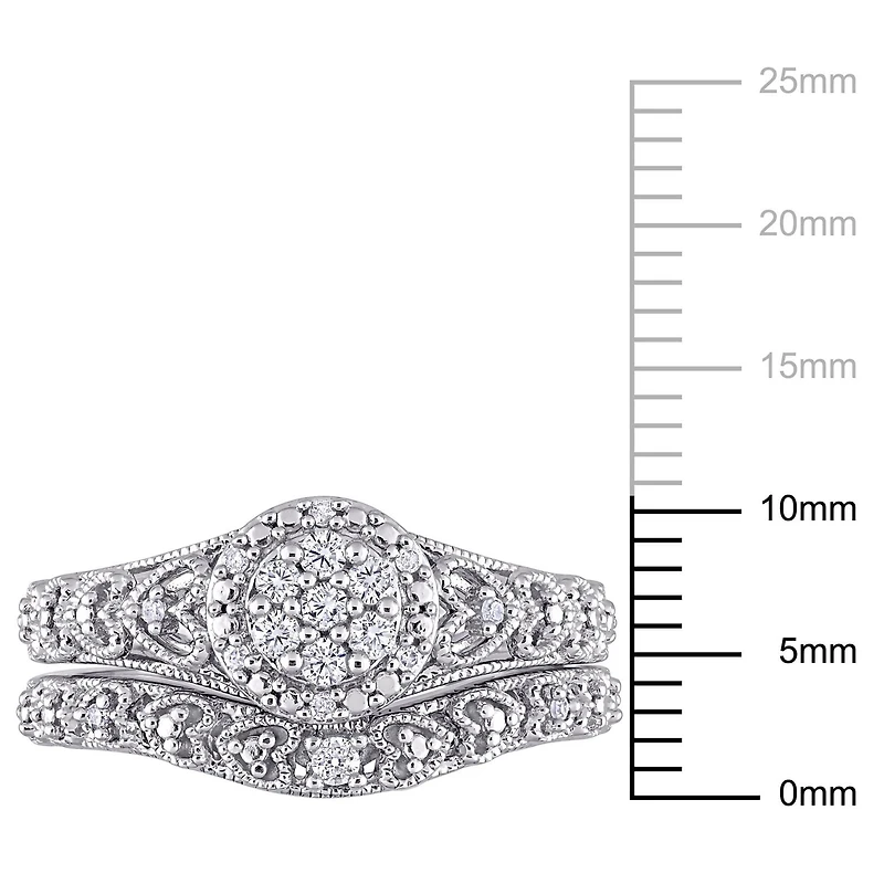 Ensemble nuptial cluster à auréole de Miabella avec 1/5 carat poids total de diamants en argent sterling