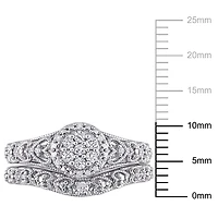 Ensemble nuptial cluster à auréole de Miabella avec 1/5 carat poids total de diamants en argent sterling