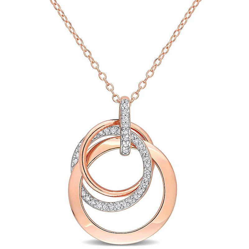 Miabella 1/5 Carat T.W. Diamond Rose-Plated Sterling Silver Multi Circle Necklace