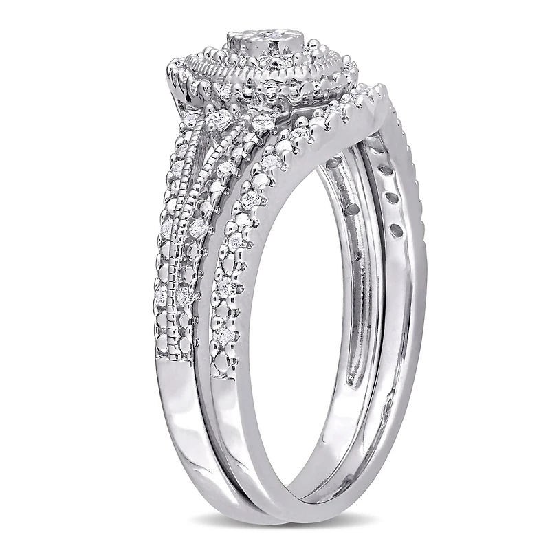 Miabella 1/4 Carat T.W. Diamond Sterling Silver Halo Split-Shank Bridal Set
