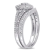 Miabella 1/4 Carat T.W. Diamond Sterling Silver Halo Split-Shank Bridal Set