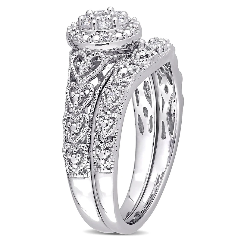 Ensemble nuptial cluster à auréole de Miabella avec 1/5 carat poids total de diamants en argent sterling