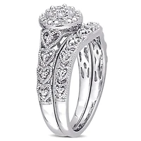 Ensemble nuptial cluster à auréole de Miabella avec 1/5 carat poids total de diamants en argent sterling