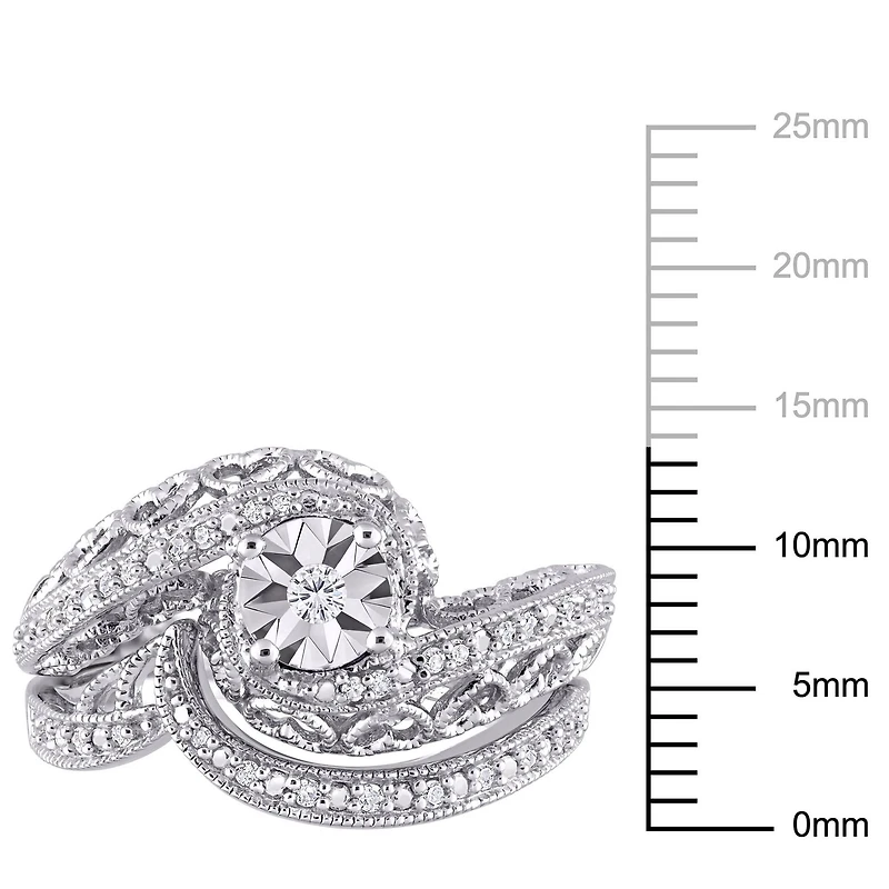 Ensemble nuptial filigrane torsadé de Miabella avec 1/5 carat poids total de diamants en argent sterling