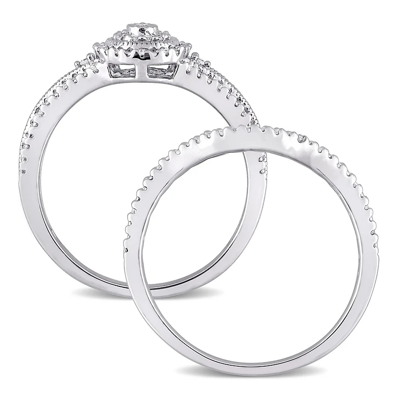 Miabella 1/4 Carat T.W. Diamond Sterling Silver Halo Split-Shank Bridal Set