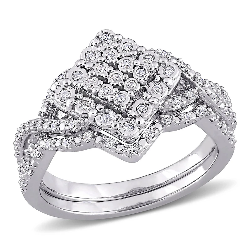 Miabella 1/4 Carat T.W. Diamond Sterling Silver Cluster Bridal Set