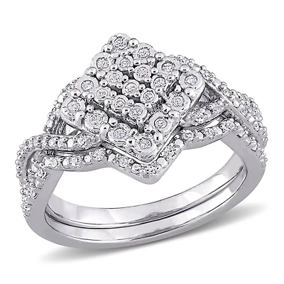 Miabella 1/4 Carat T.W. Diamond Sterling Silver Cluster Bridal Set