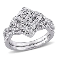Miabella 1/4 Carat T.W. Diamond Sterling Silver Cluster Bridal Set