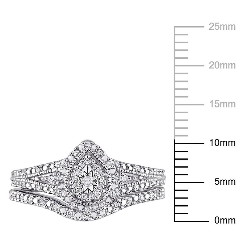 Ensemble nuptial de forme auréole à anneau divisé de Miabella avec 1/4 carat poids total de diamants en argent sterling