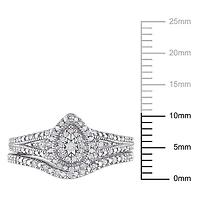 Ensemble nuptial de forme auréole à anneau divisé de Miabella avec 1/4 carat poids total de diamants en argent sterling