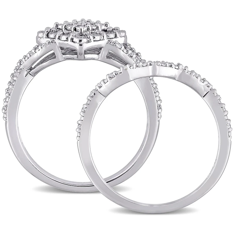 Miabella 1/4 Carat T.W. Diamond Sterling Silver Cluster Bridal Set