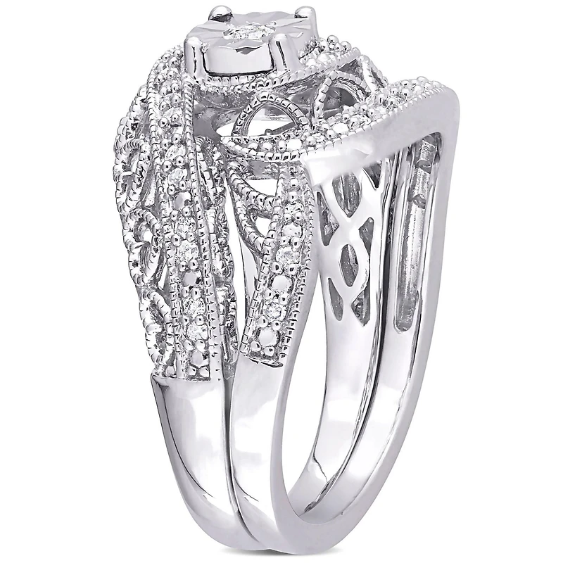 Miabella 1/5 Carat T.W. Diamond Sterling Silver Filigree Swirl Bridal Set