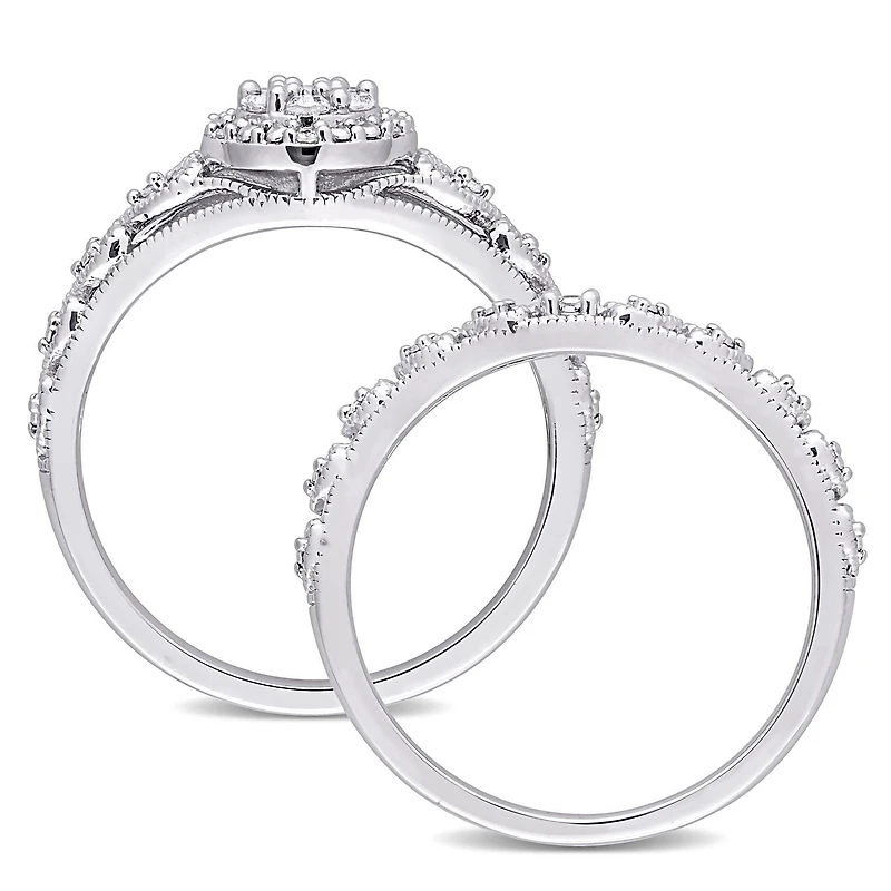 Ensemble nuptial cluster à auréole de Miabella avec 1/5 carat poids total de diamants en argent sterling