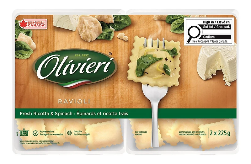 Ravioli aux épinards et ricotta Olivieri Pâtes fraîches, 2 x 225 g