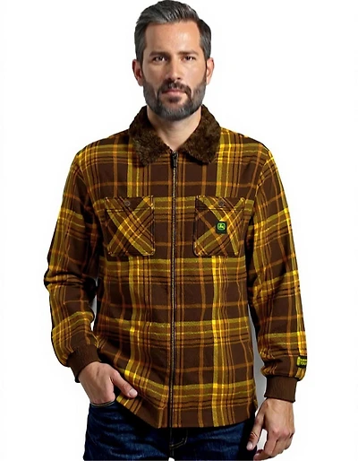 Veste zippée intégrale en flanelle Sherpa John Deere pour homme, tailles S à XL