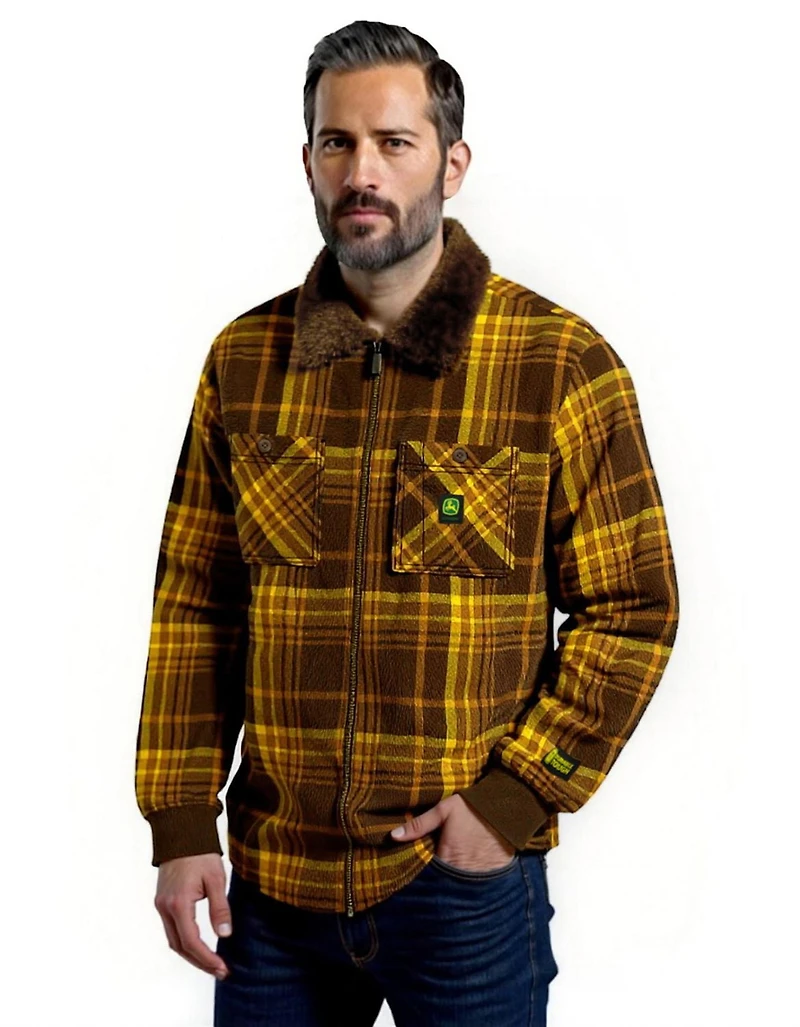 Veste zippée intégrale en flanelle Sherpa John Deere pour homme, tailles S à XL