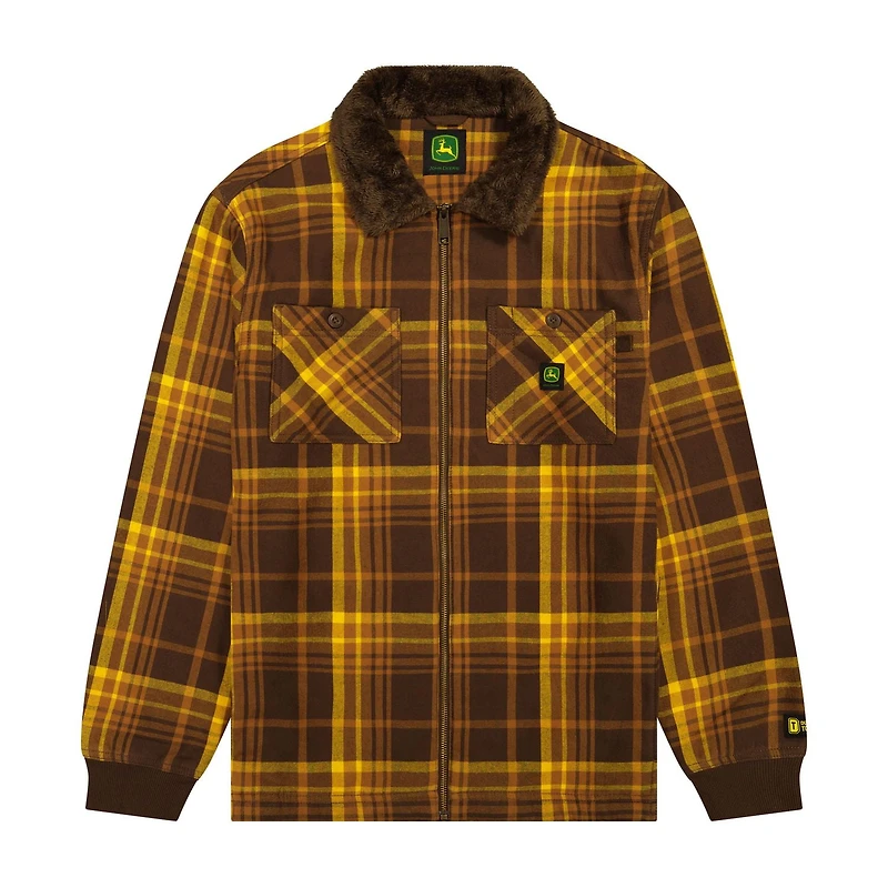 Veste zippée intégrale en flanelle Sherpa John Deere pour homme, tailles S à XL