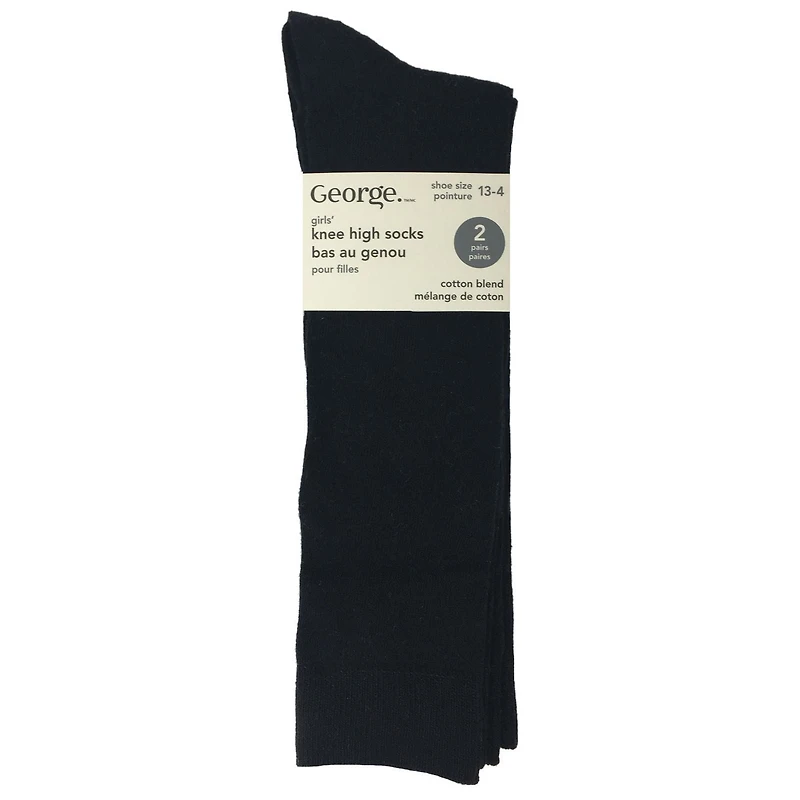 George Girls 2pk Knee Socks, Fits Sizes 10-13 and 13-4