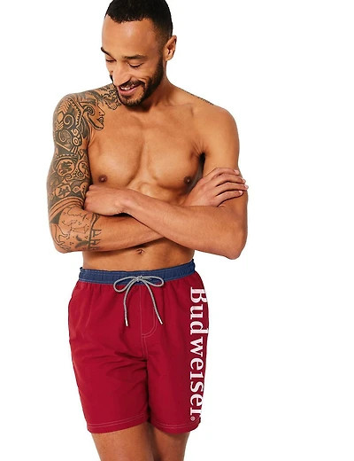 Short de bain rouge avec cordon de serrage Budweiser Beer Logo pour homme
