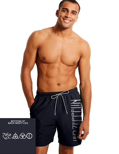 Licensed Led Zeppelin Logo Short de bain noir à imprimé avant et arrière pour homme