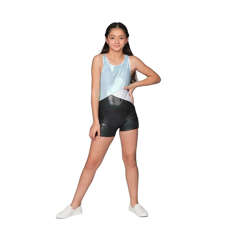 Justice Girls Ice Blue Black Leotard With Scrunchie