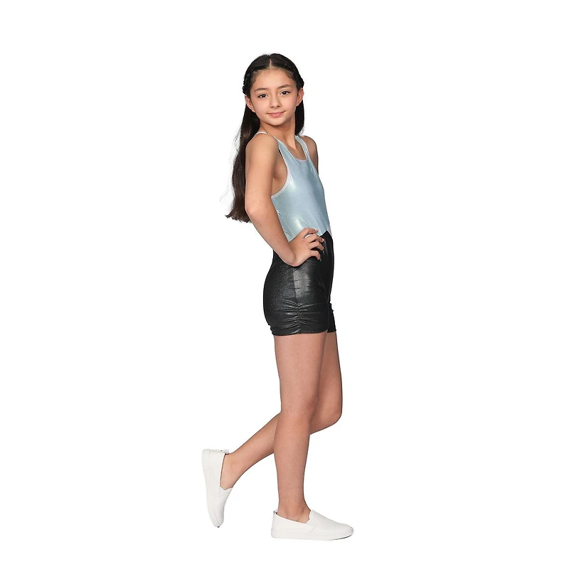 Justice Girls Ice Blue Black Leotard With Scrunchie