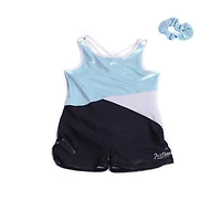 Justice Girls Ice Blue Black Leotard With Scrunchie