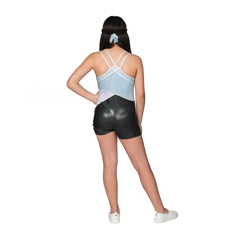 Justice Girls Ice Blue Black Leotard With Scrunchie