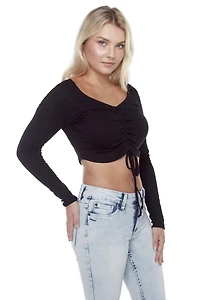 Jeaniologie ™  femme Top à manches longues côtelées et froncées - Noir