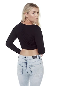 Jeaniologie ™  femme Top à manches longues côtelées et froncées - Noir
