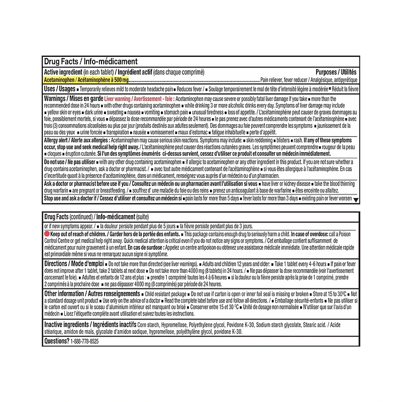 Equate Acetaminophen Extra Strength Tablets, 500 mg, 100 Tablets