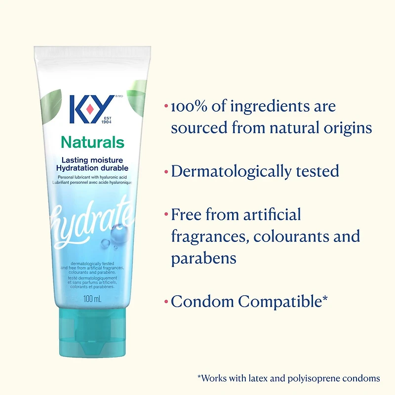 K-Y® Lubricant - Naturals® Moisture+ Intimate Gel |Water Based Personal Lubricant With Hyaluronic Acid, 100 mL