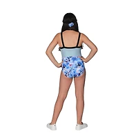 Justaucorps fleuri bleu glacier Justice Girls avec chouchou