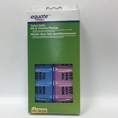 Equate Twice Daily Pill & Vitamin Planner, XL, Fourteen extra-large compartments