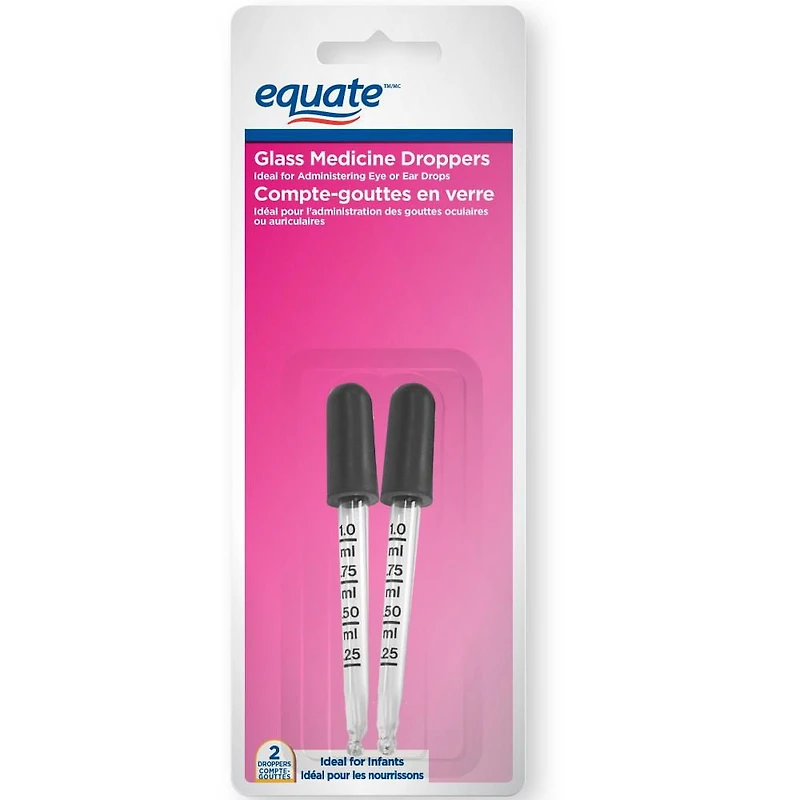 Equate Glass Medicine Droppers, 2 medicine droppers