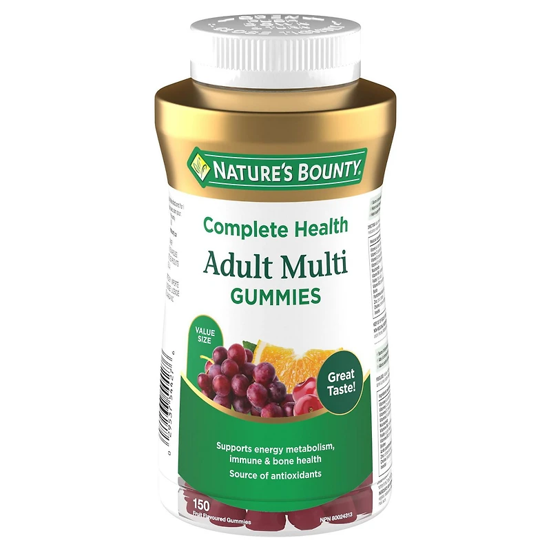NATURE'S BOUNTY Multivitamines pour adultes, aide à soutenir la fonction immunitaire, aide au développement des os et des dents, saveurs de cerise, de raisin et d’orange 150 paquet